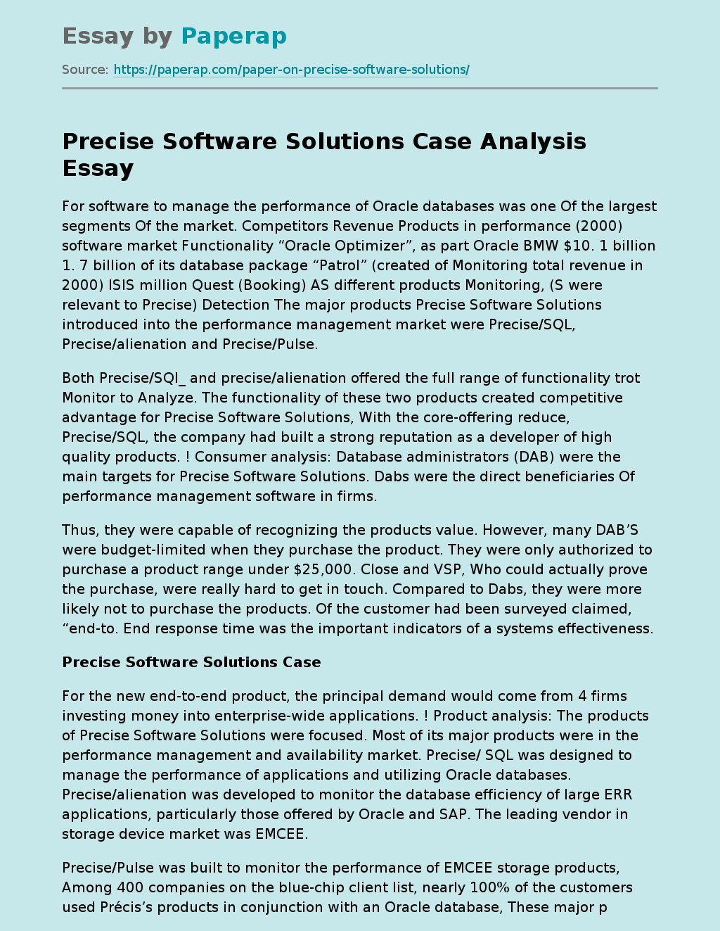 Precise Software Solutions Case Analysis