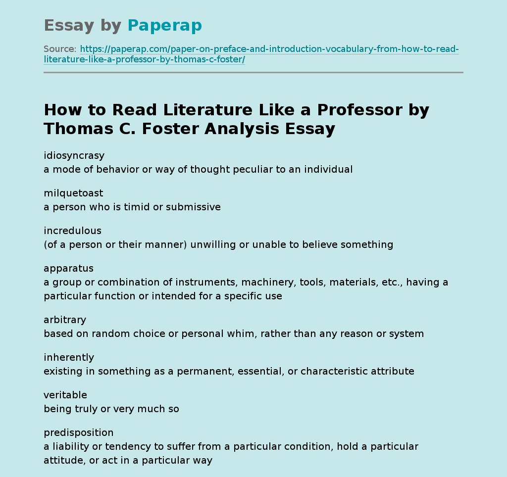 How to Read Literature Like a Professor by Thomas C. Foster Analysis