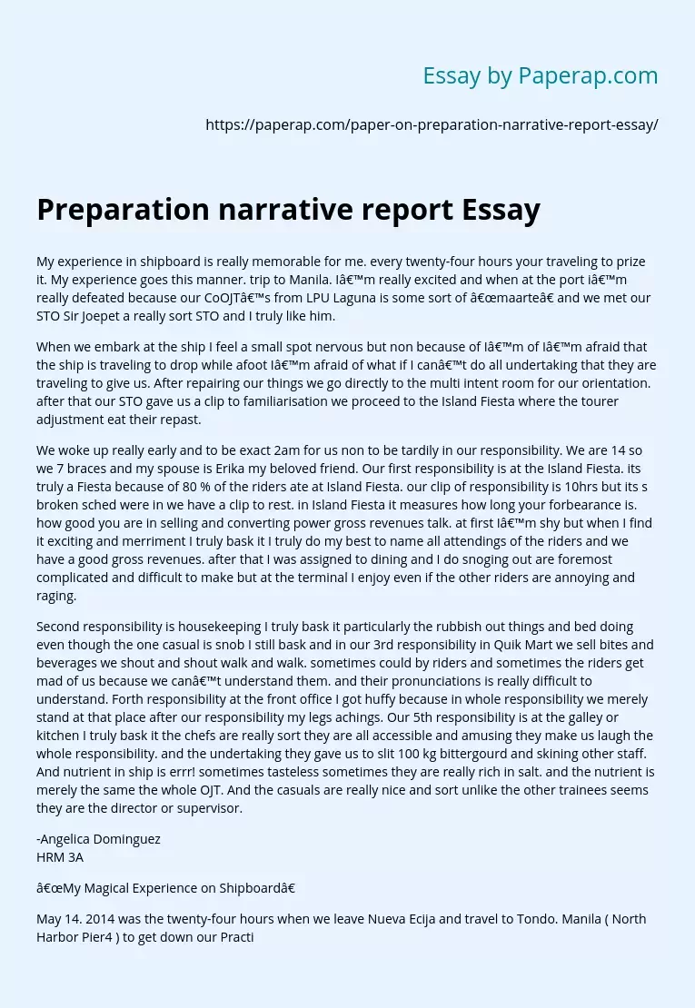 Preparation narrative report Essay