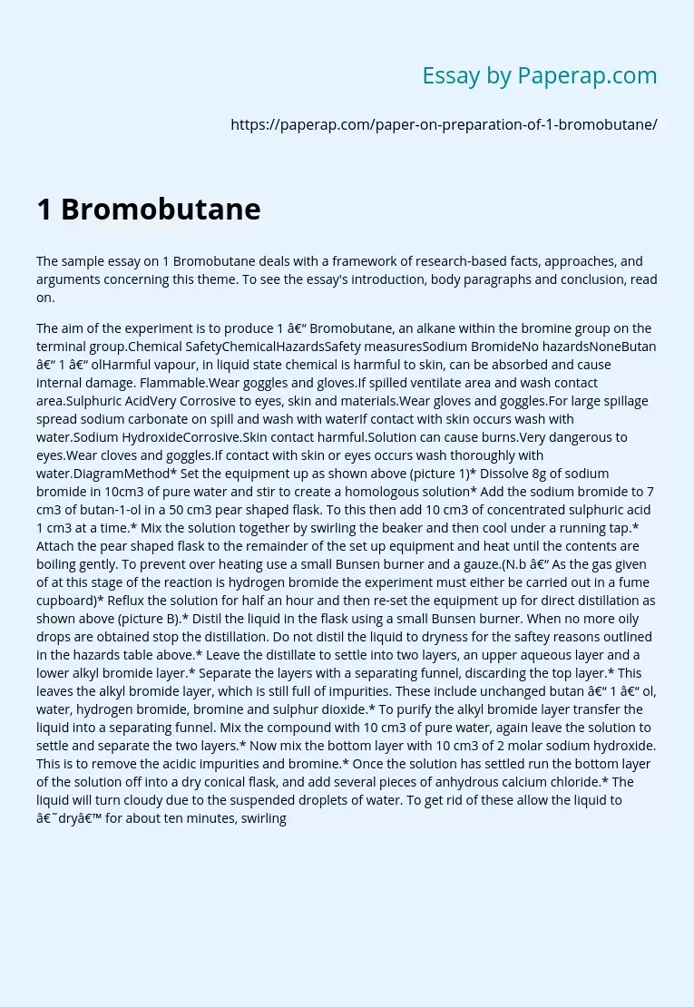 Essay on 1 Bromobutane