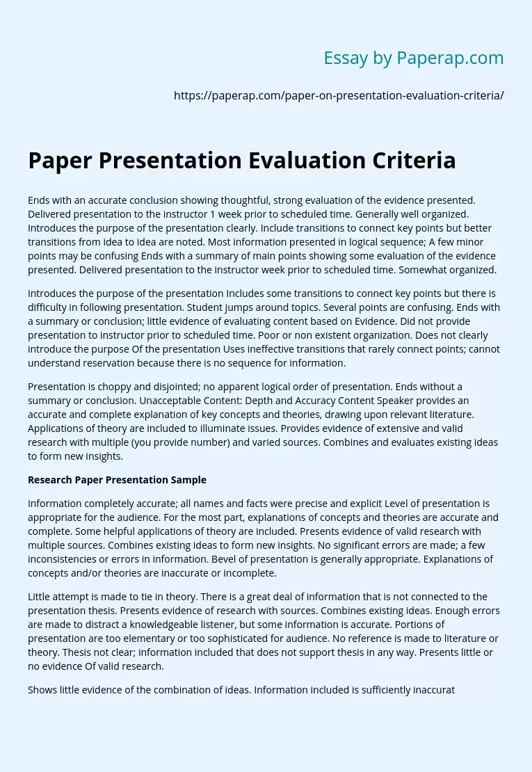 Paper Presentation Evaluation Criteria