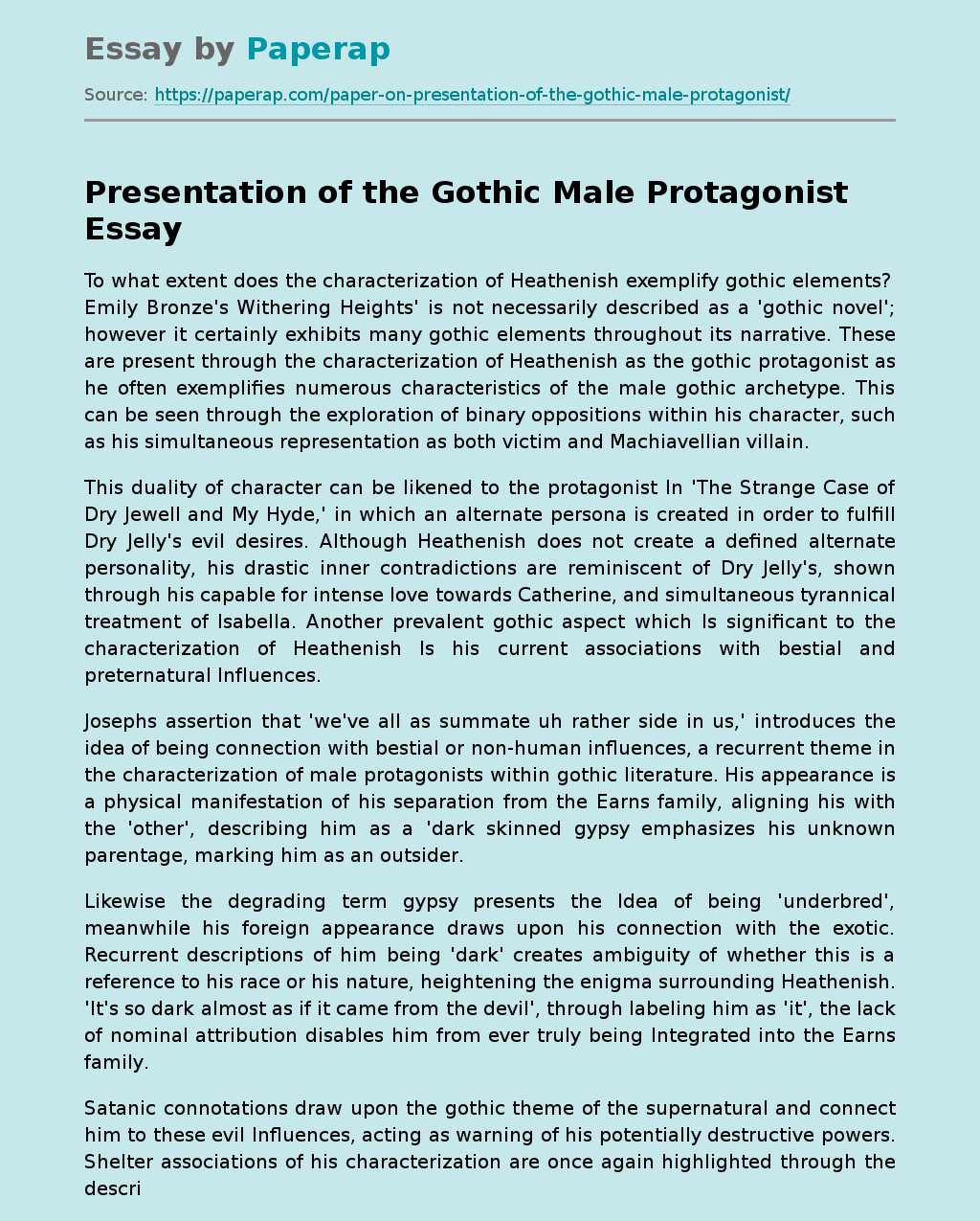 Presentation of the Gothic Male Protagonist