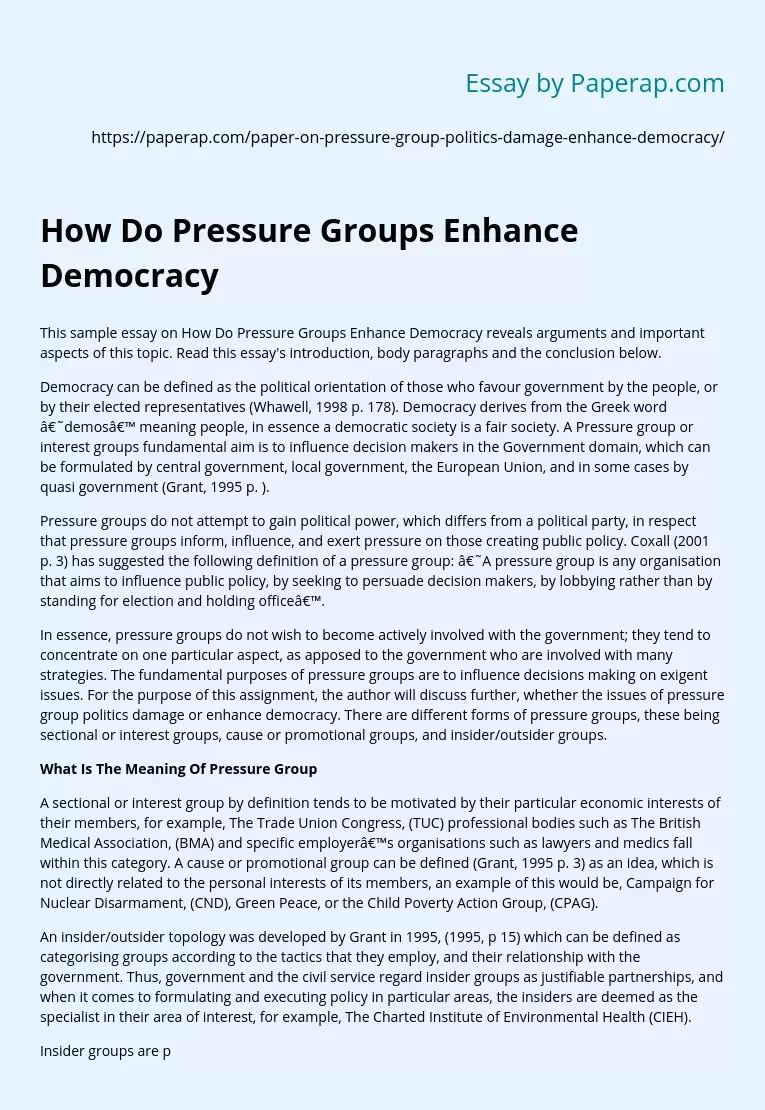 How Do Pressure Groups Enhance Democracy