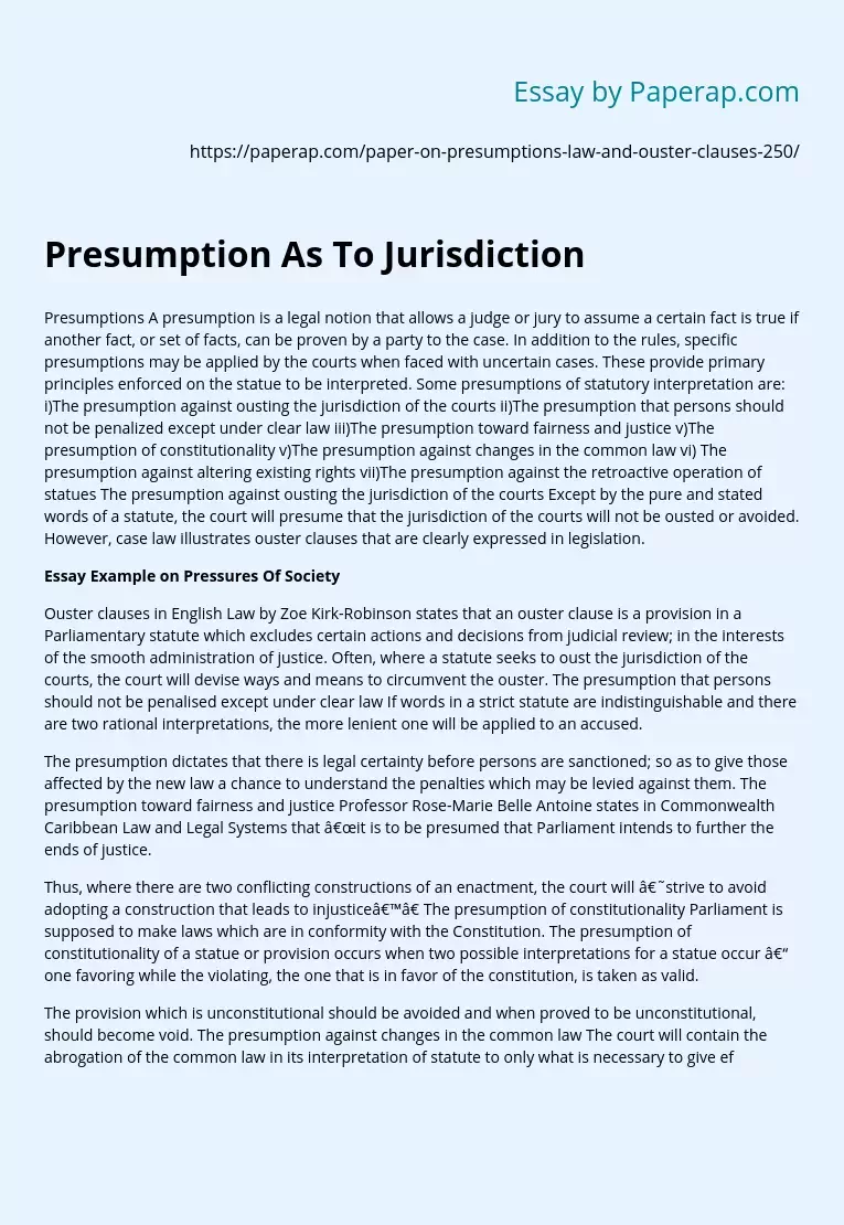 Presumption As To Jurisdiction