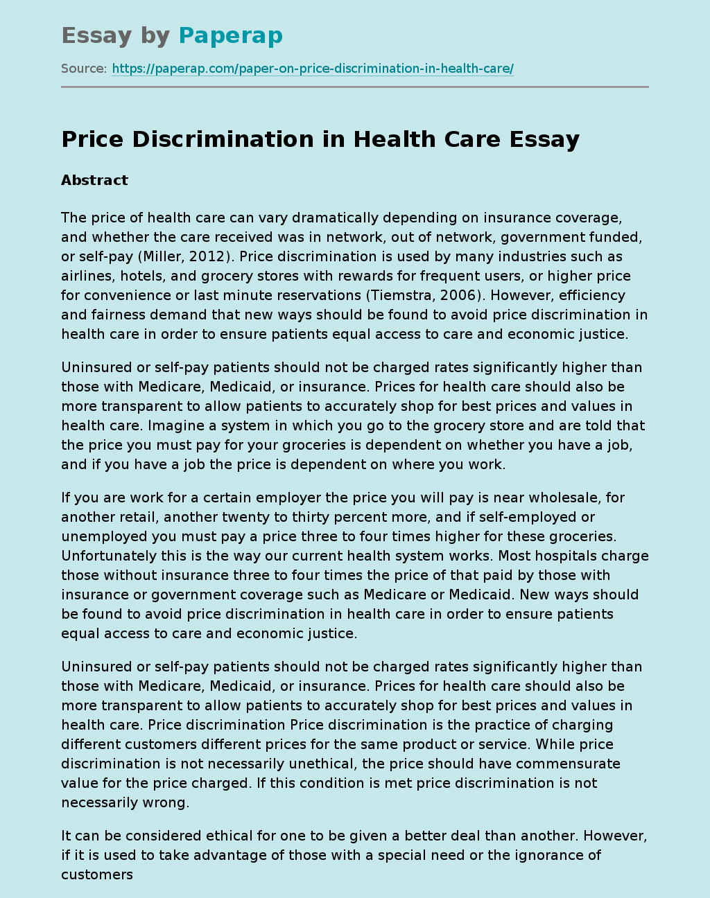 write a term paper that discusses the operation of a price discrimination firm