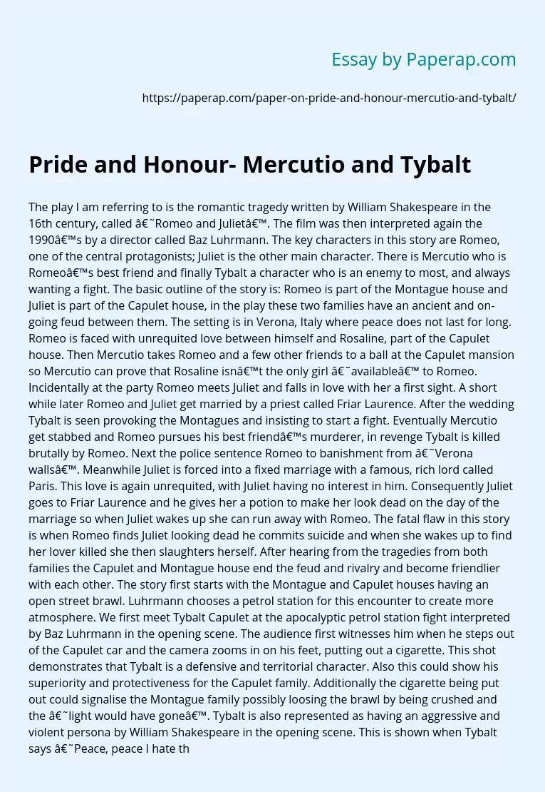 Pride and Honour- Mercutio and Tybalt
