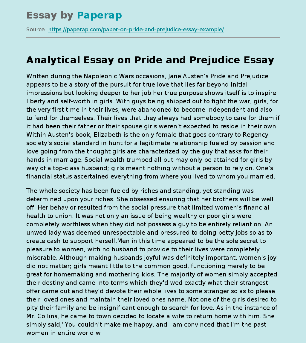 Analytical "Pride and Prejudice" - Jane Austen's novel