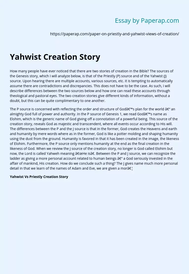 Yahwist Creation Story