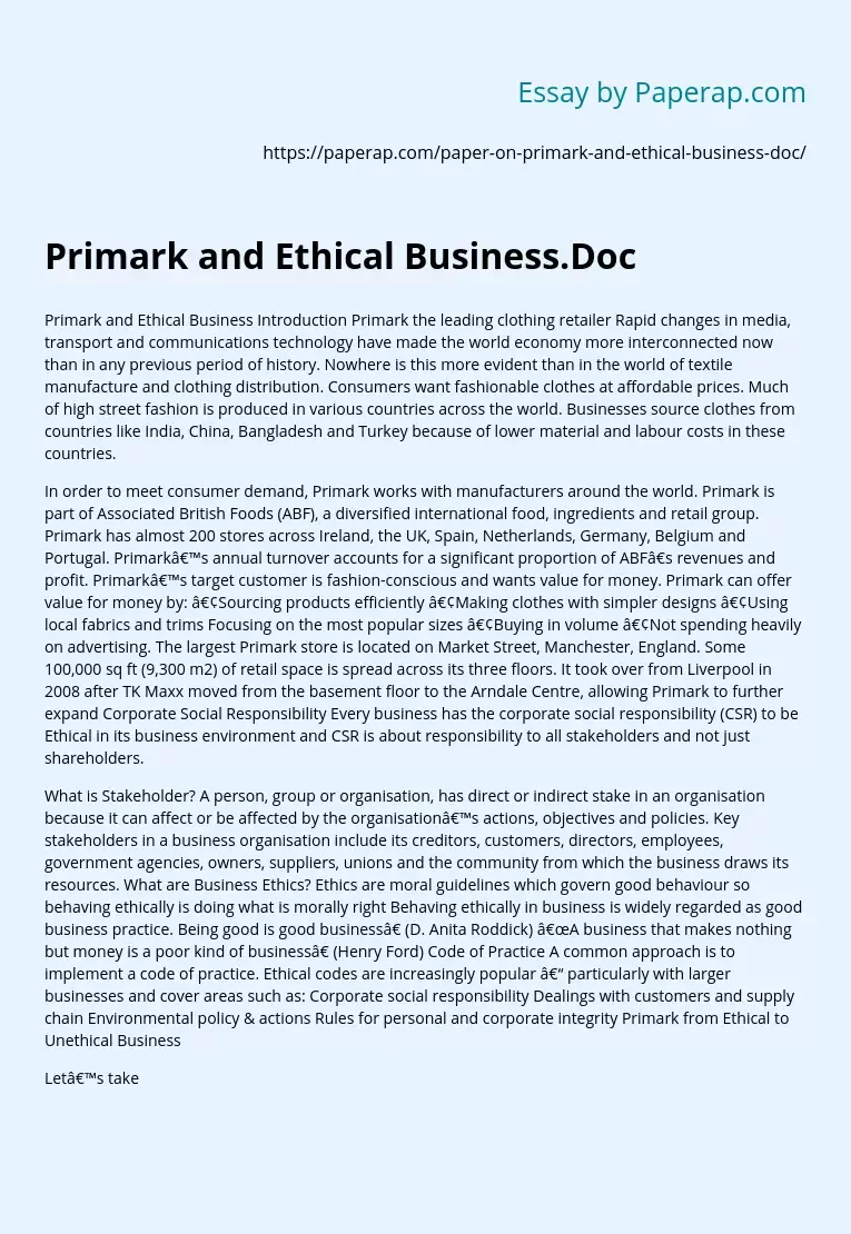 Primark and Ethical Business.Doc
