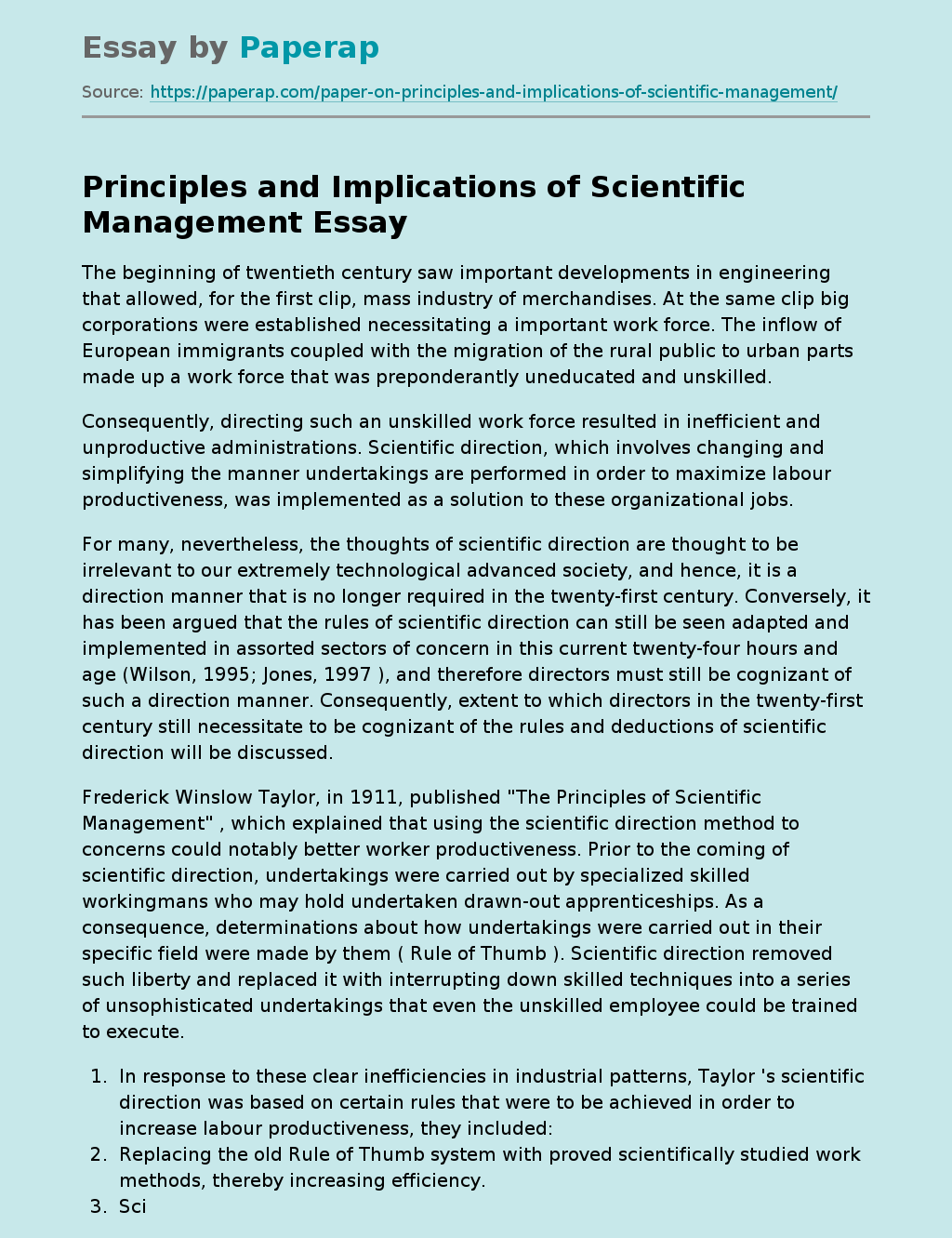 Principles and Implications of Scientific Management