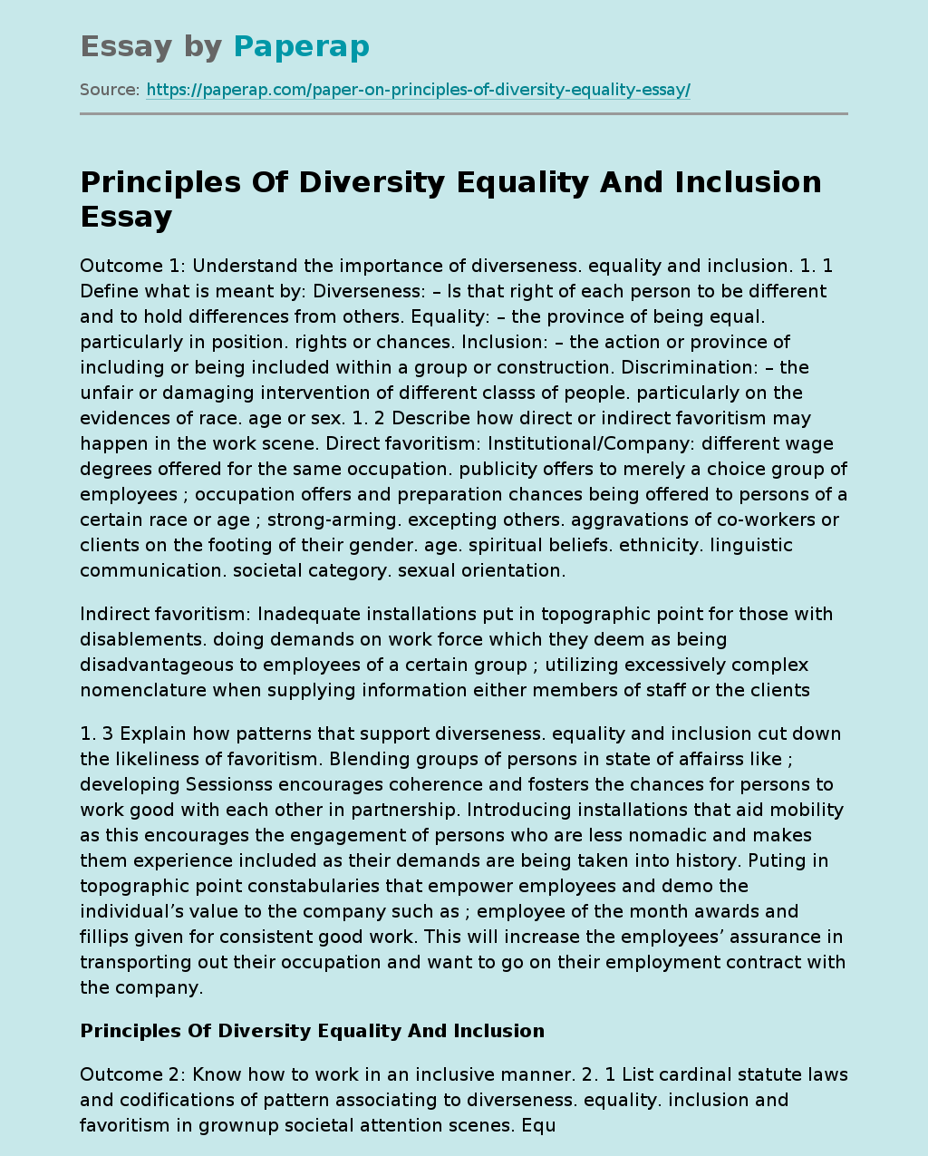 Principles Of Diversity Equality And Inclusion