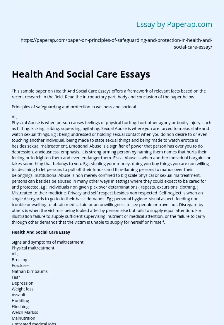 Health And Social Care Essays