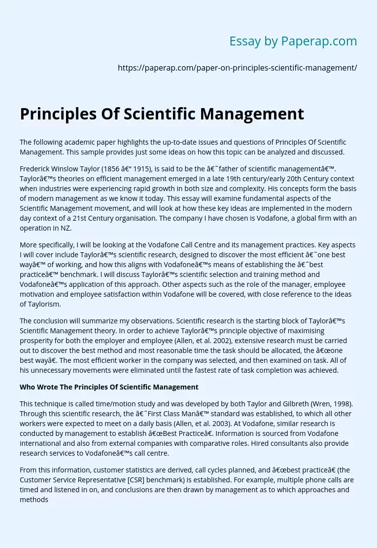 Principles Of Scientific Management