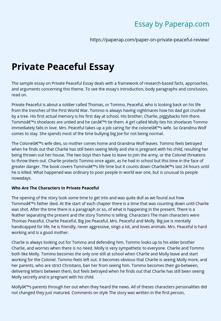 Private Peaceful Essay