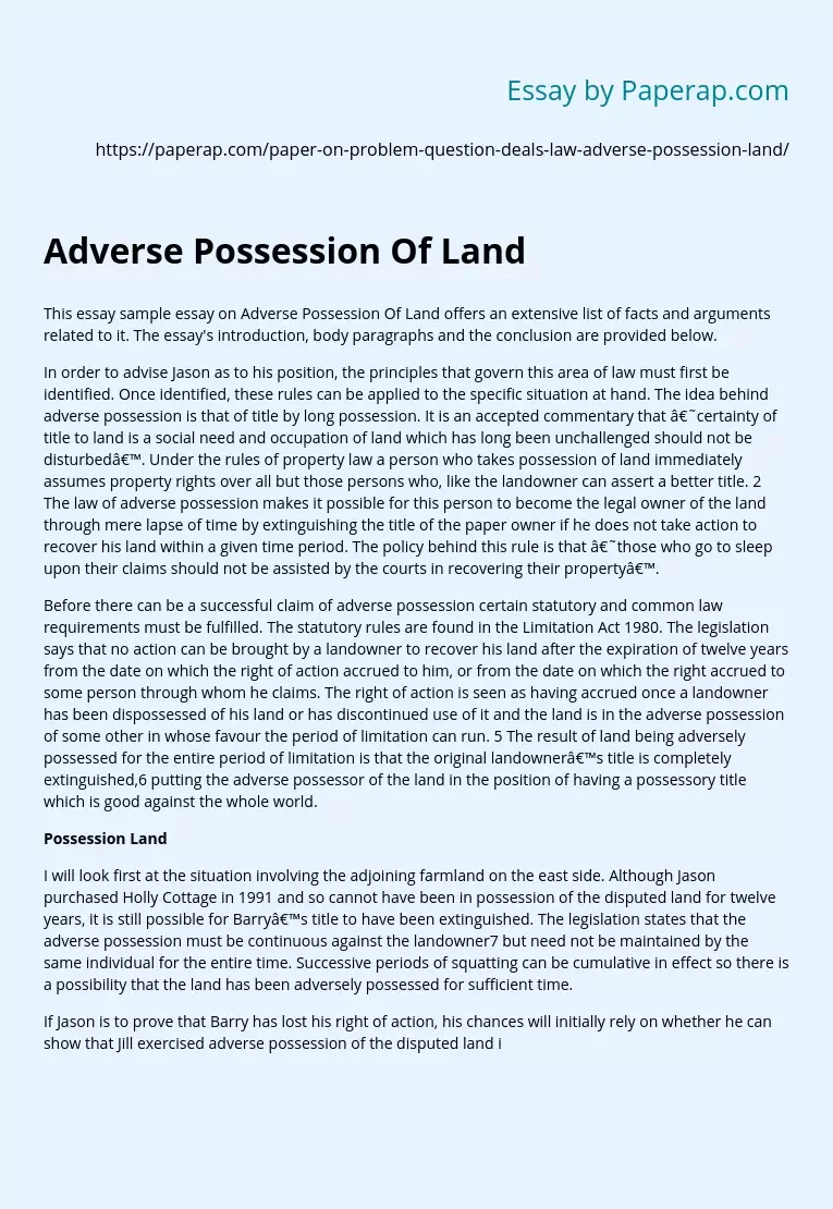 Adverse Possession Of Land