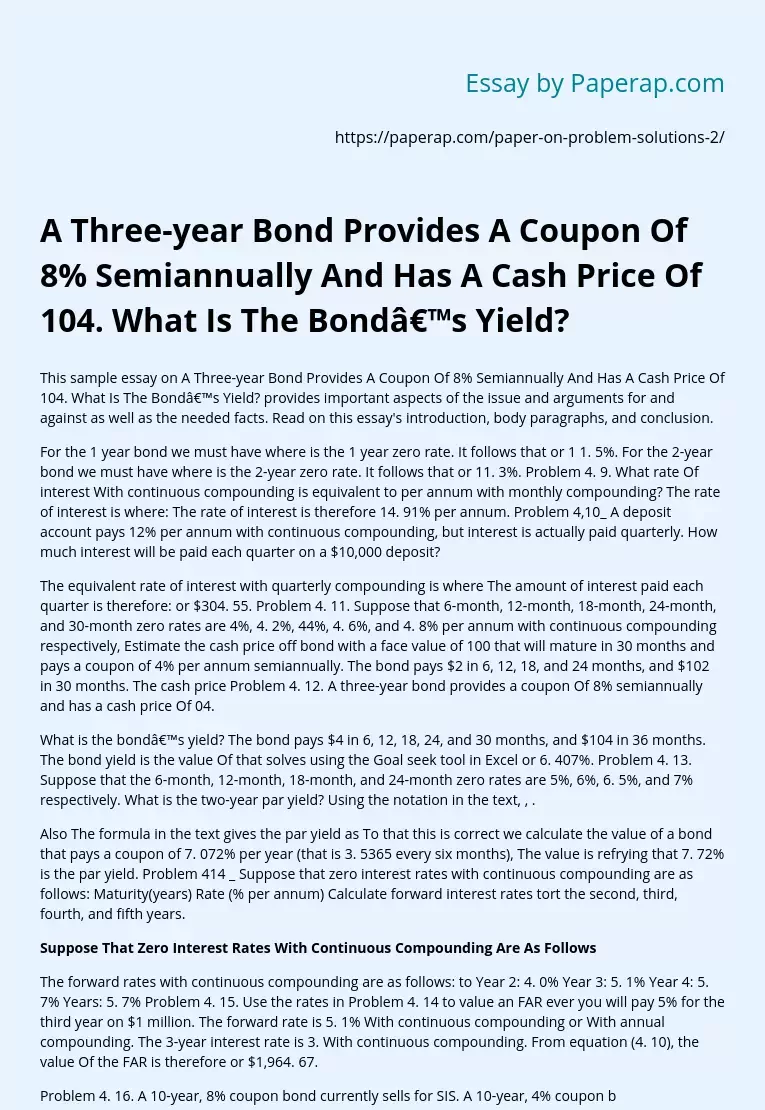 Task about Calculating A Three-year Bond's Yield