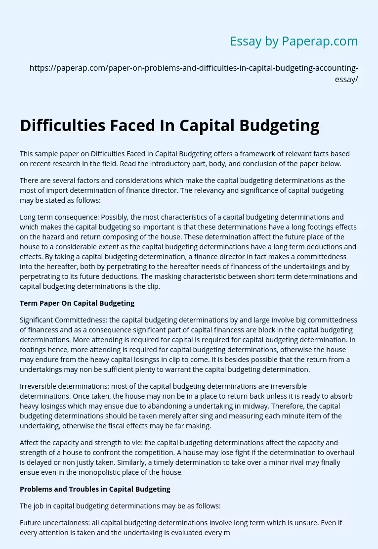 Difficulties Faced In Capital Budgeting