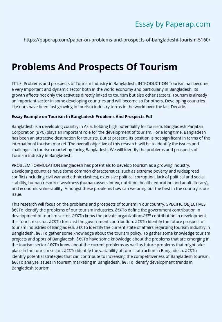 Problems And Prospects Of Tourism