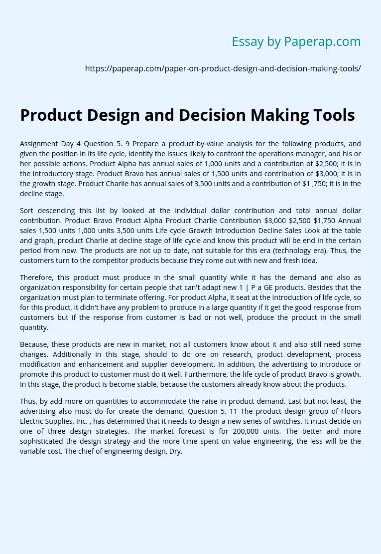Product Design and Decision Making Tools