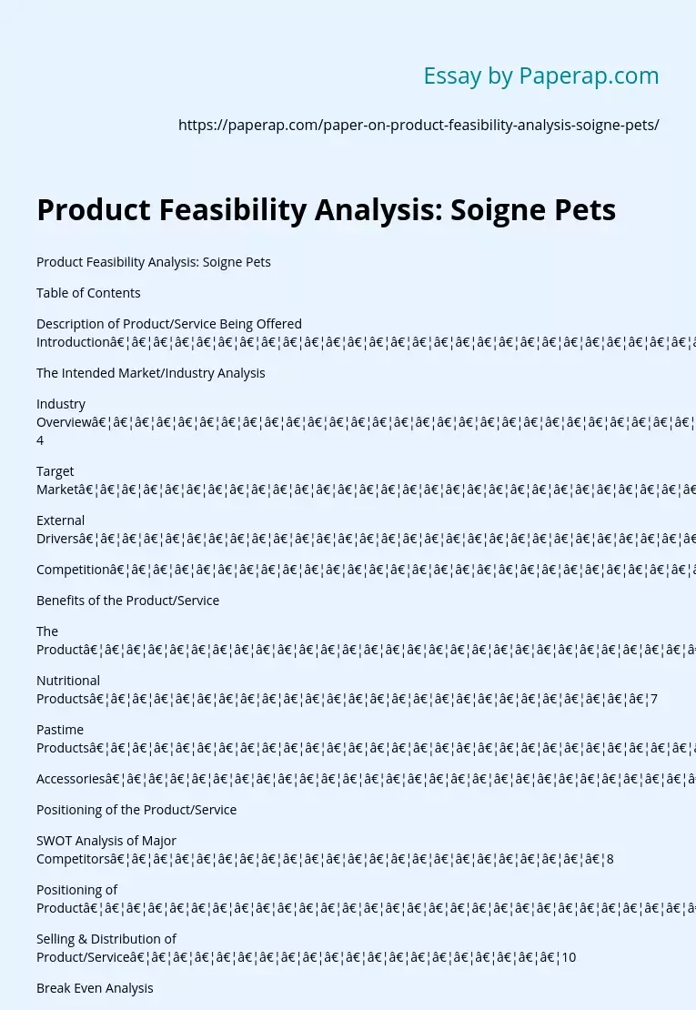 Product Feasibility Analysis: Soigne Pets