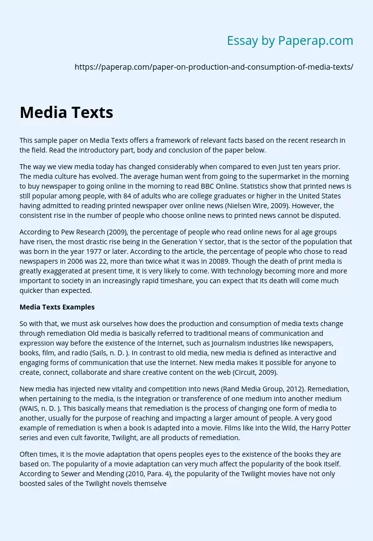 Production and Consumption of Media Texts