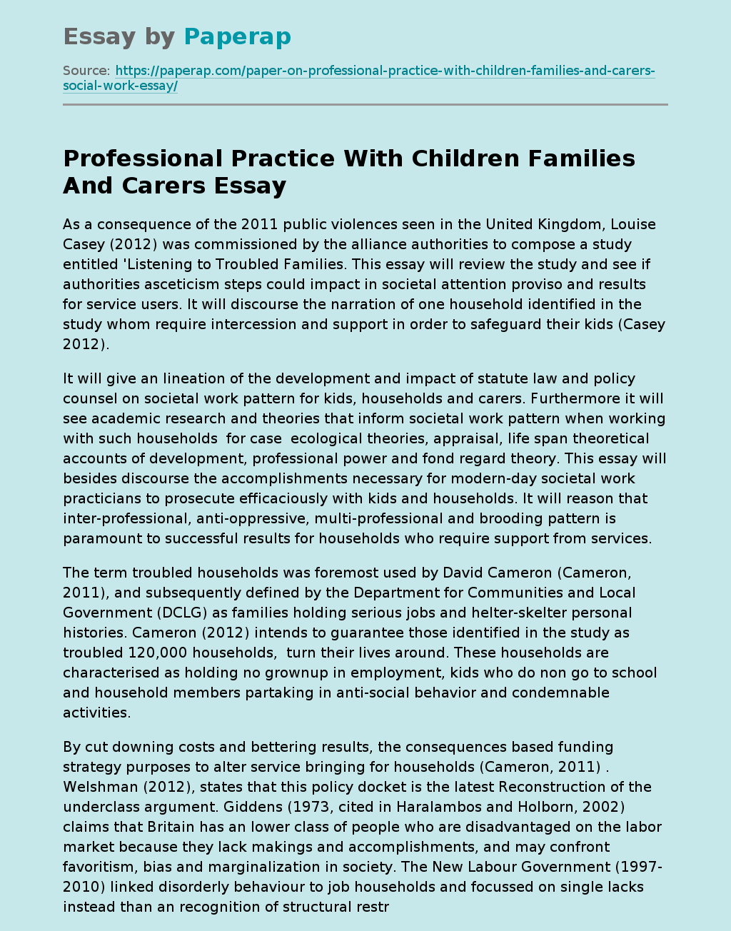 Professional Practice With Children Families And Carers