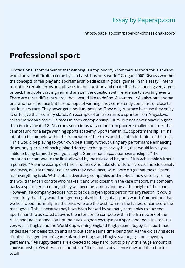 Professional sport vs Amateur Sports Issues