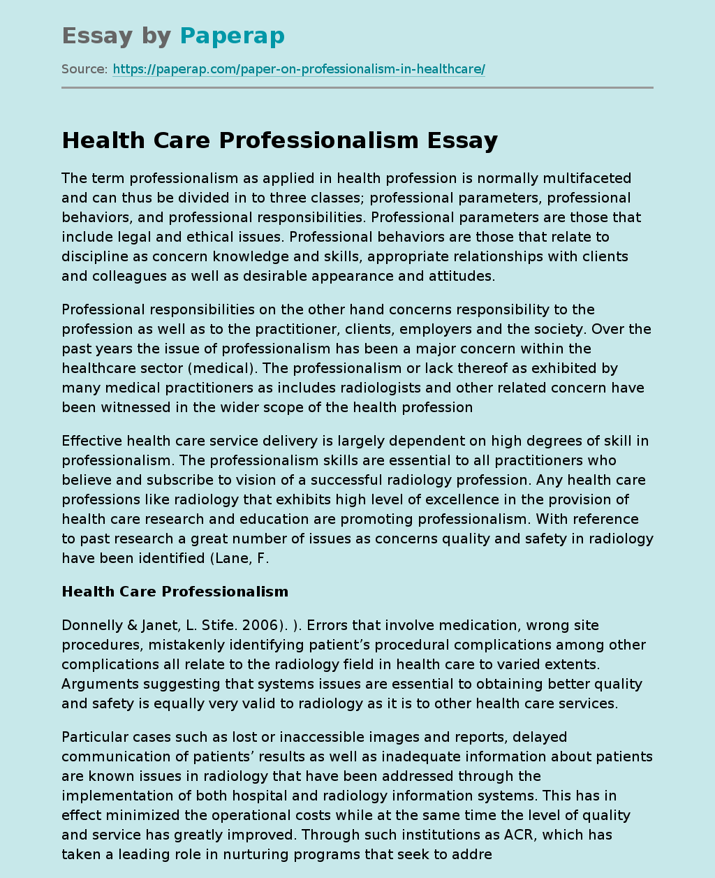 Health Care Professionalism