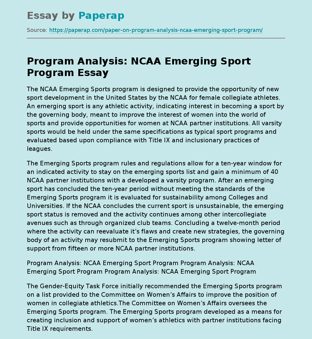 Program Analysis: NCAA Emerging Sport Program
