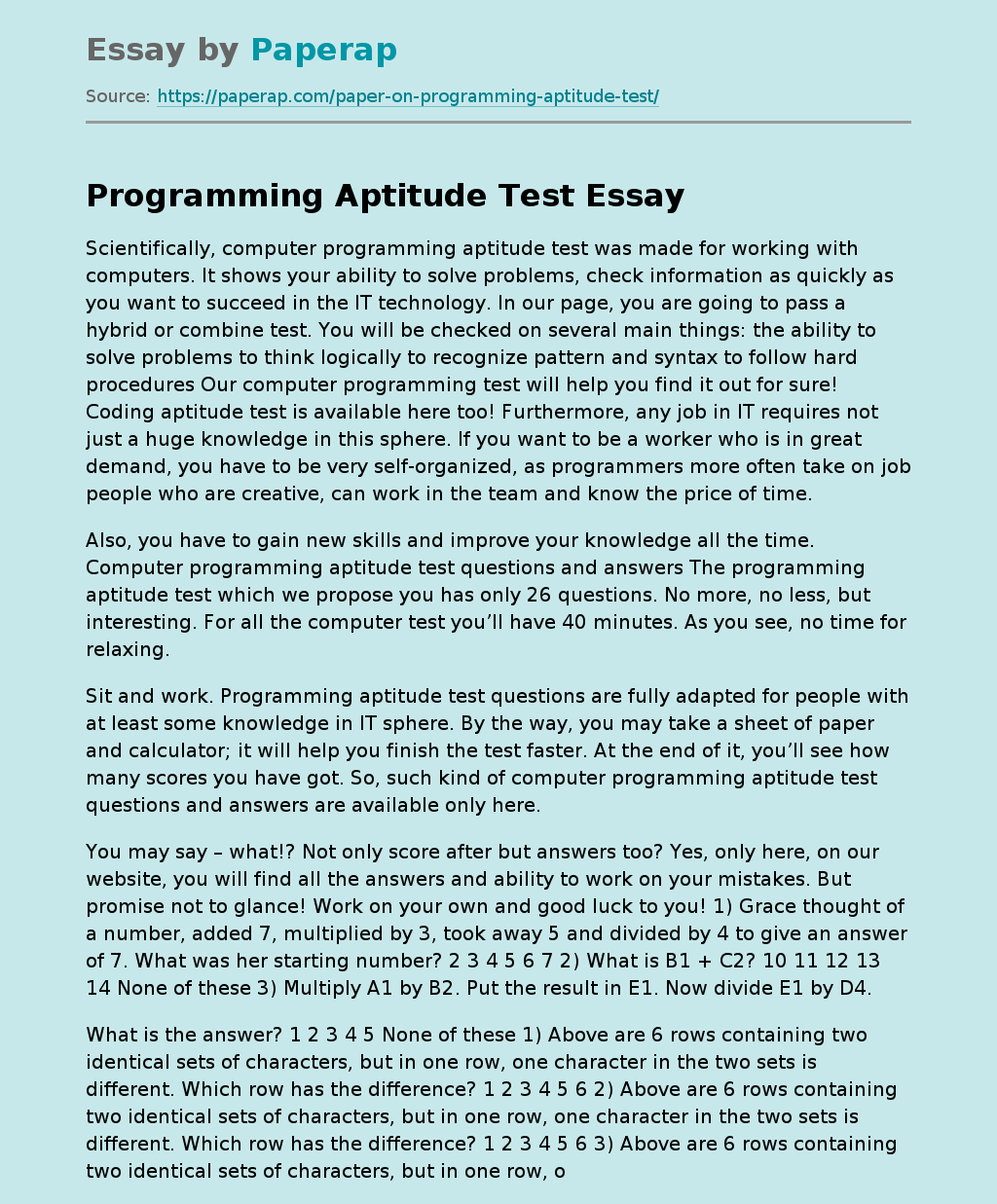 Programming Aptitude Test