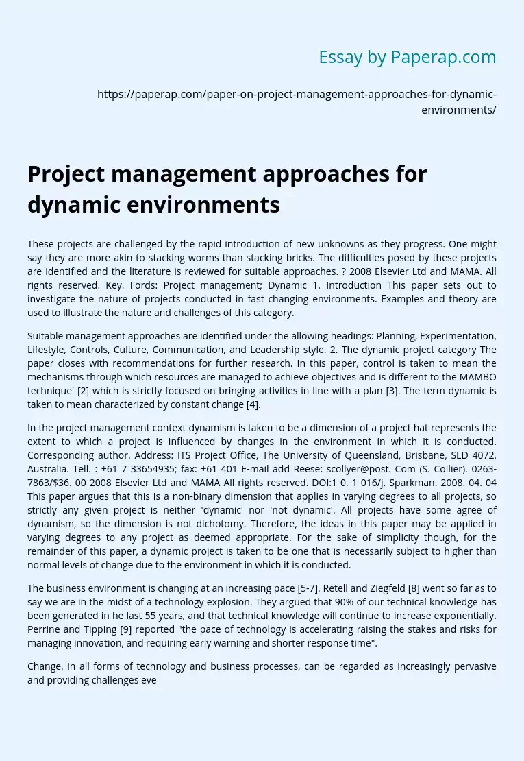 Project management approaches for dynamic environments