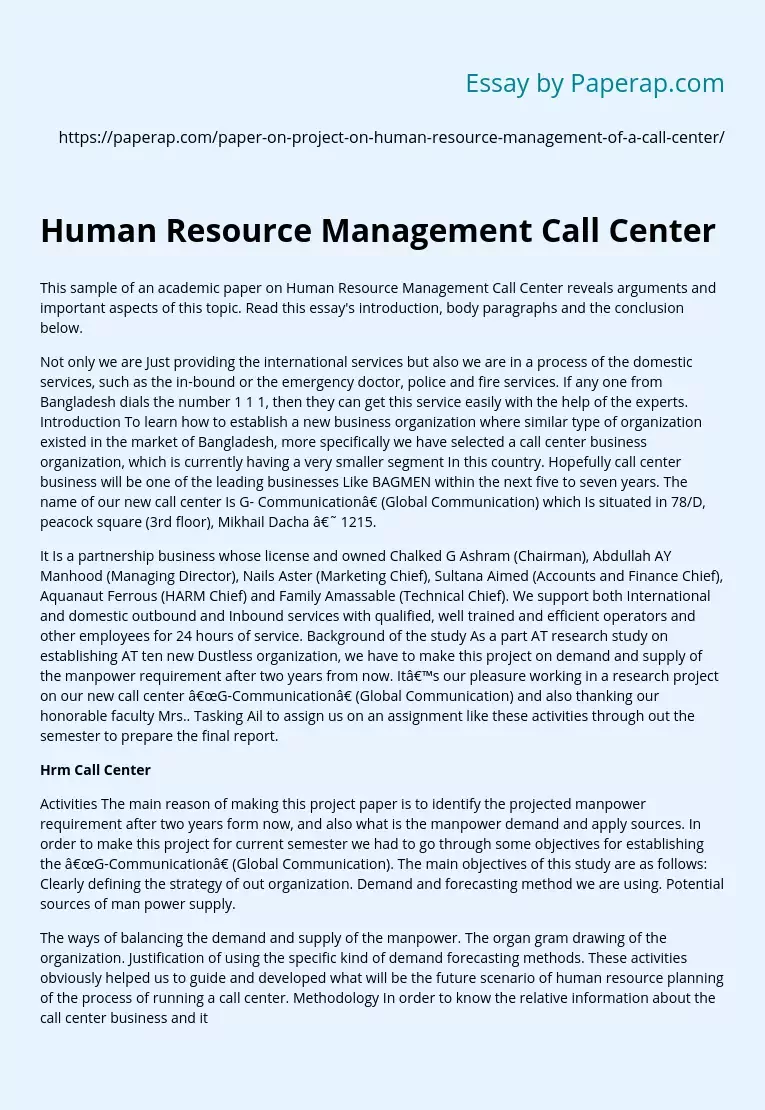 Human Resource Management Call Center