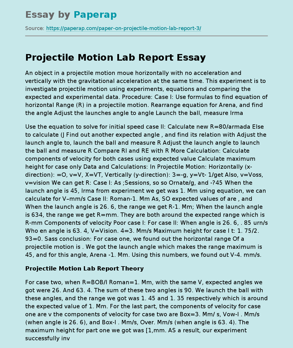 Projectile Motion Lab Report