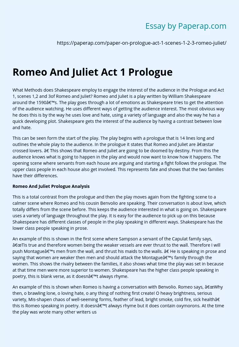 Romeo And Juliet Act 1 Prologue