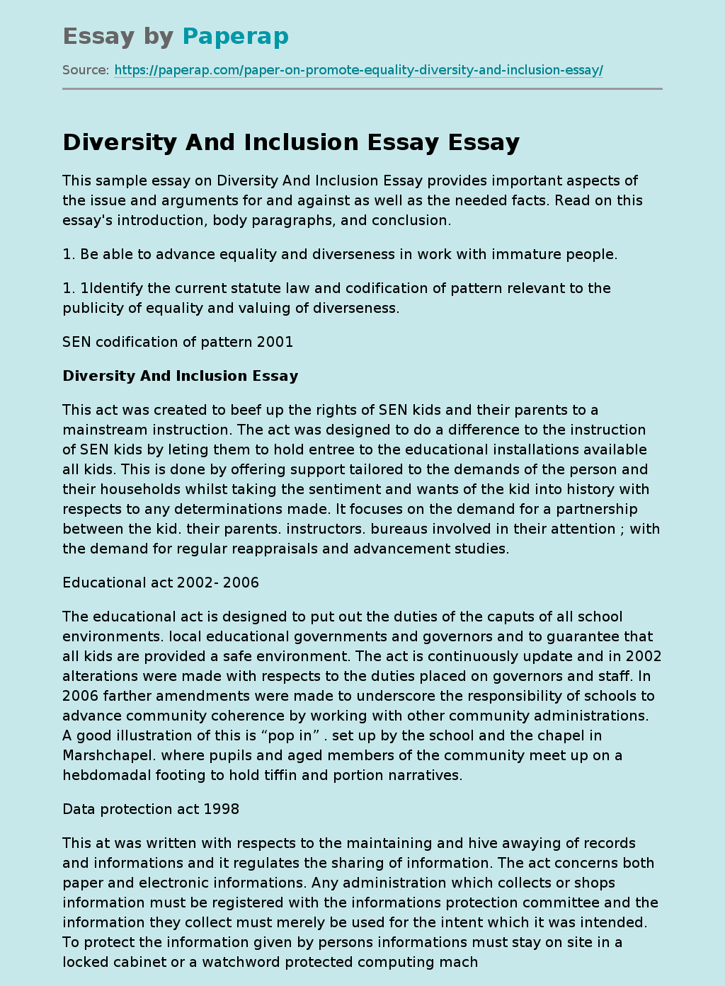 Diversity And Inclusion Essay