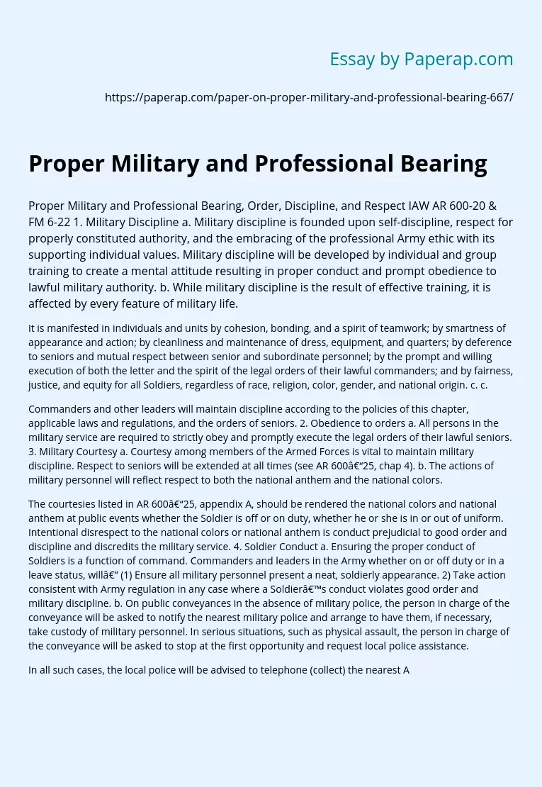 Proper Military and Professional Bearing