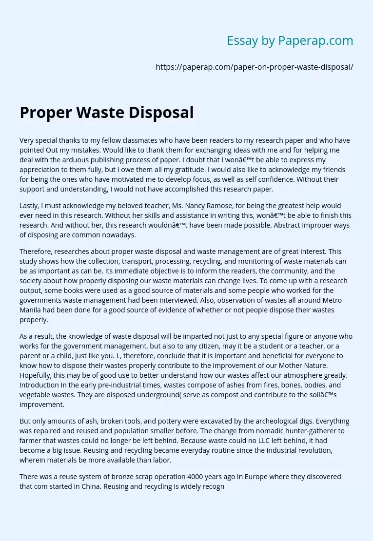 Proper Waste Disposal and Waste Mangement