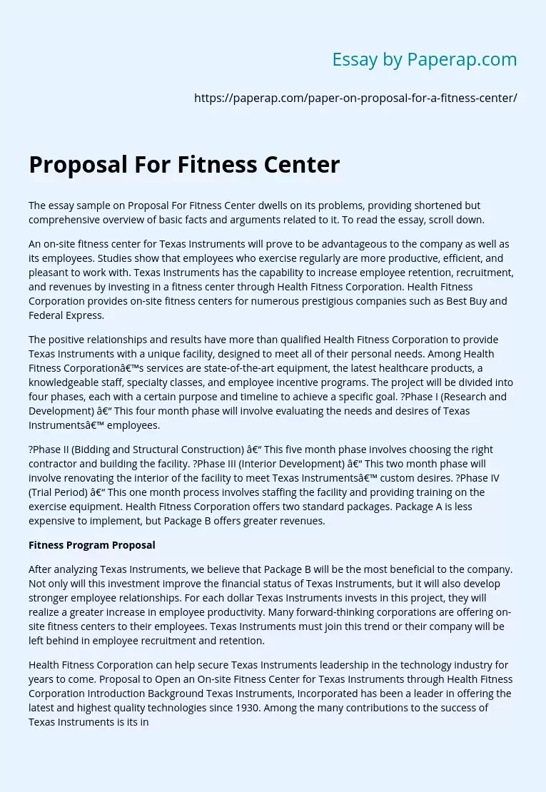 Proposal For Fitness Center