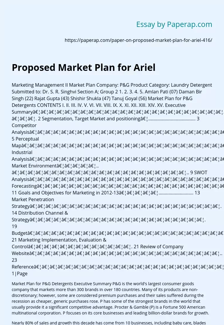Proposed Market Plan for Ariel