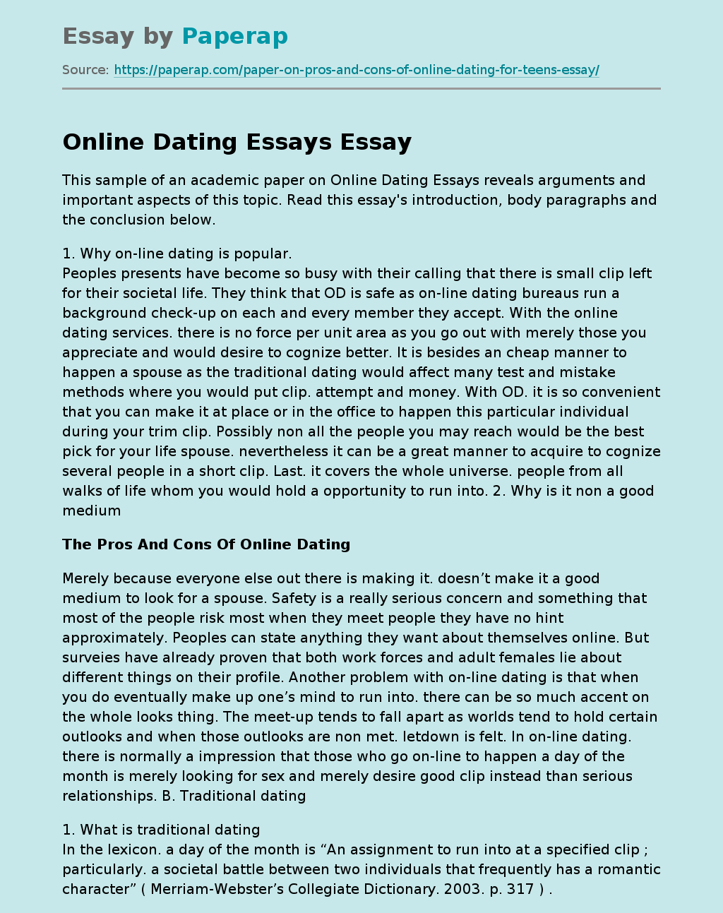 Online Dating Essays