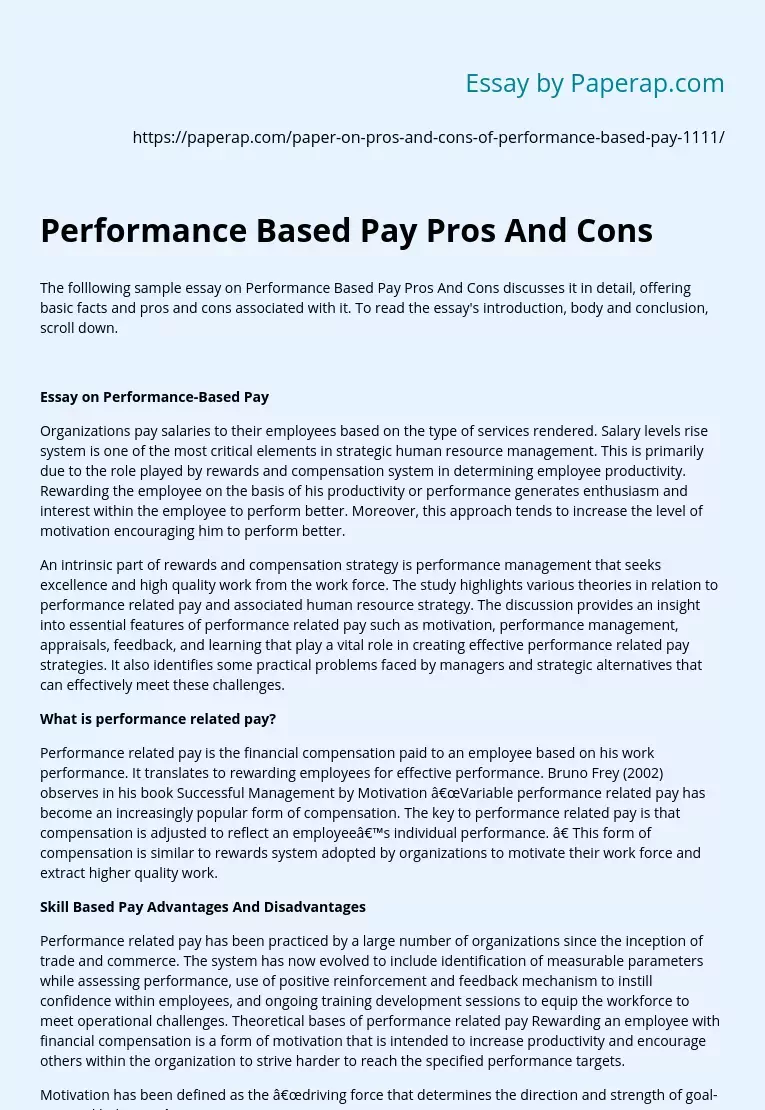 Performance Based Pay Pros And Cons