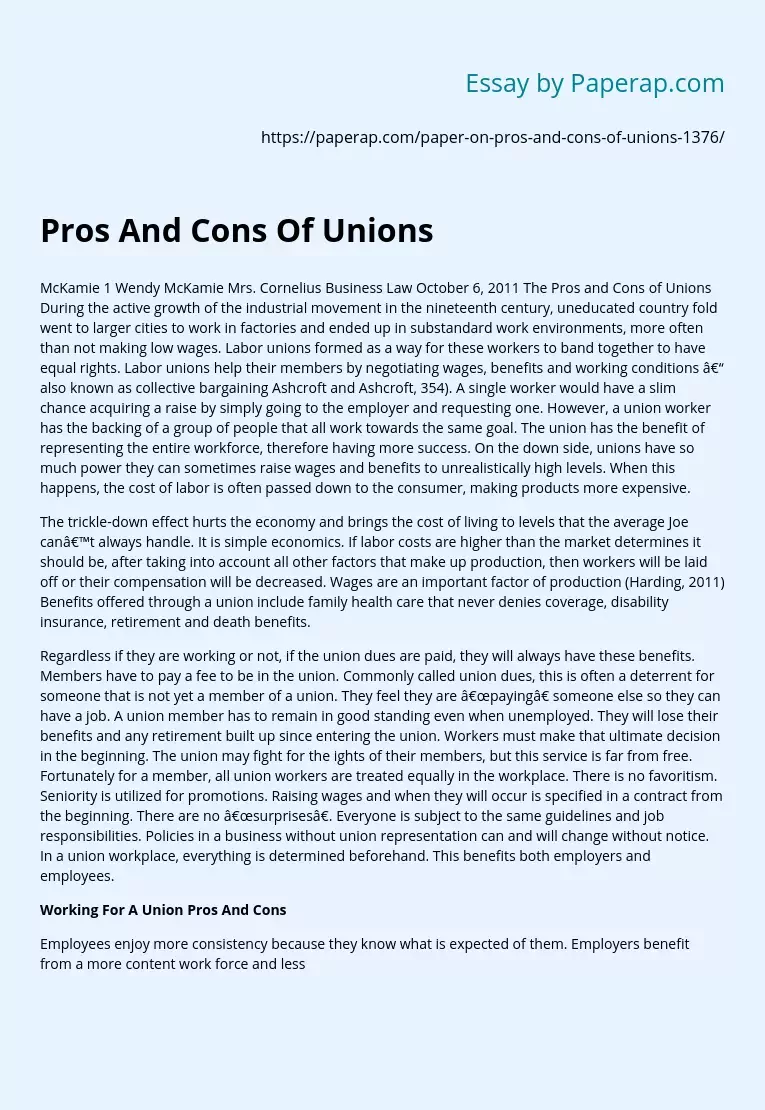 Pros And Cons Of Unions