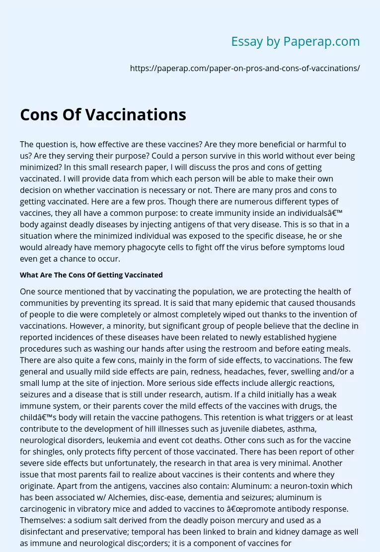 Pros and Cons Of Undergoing Vaccinations