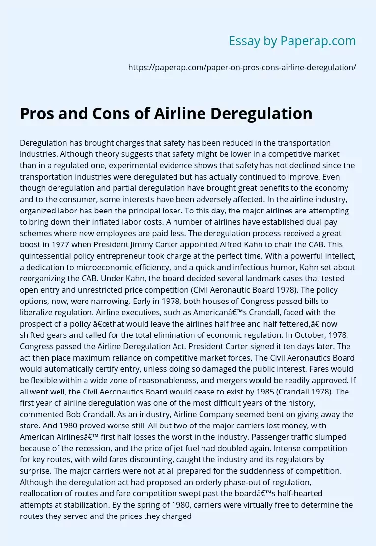 Pros and Cons of Airline Deregulation