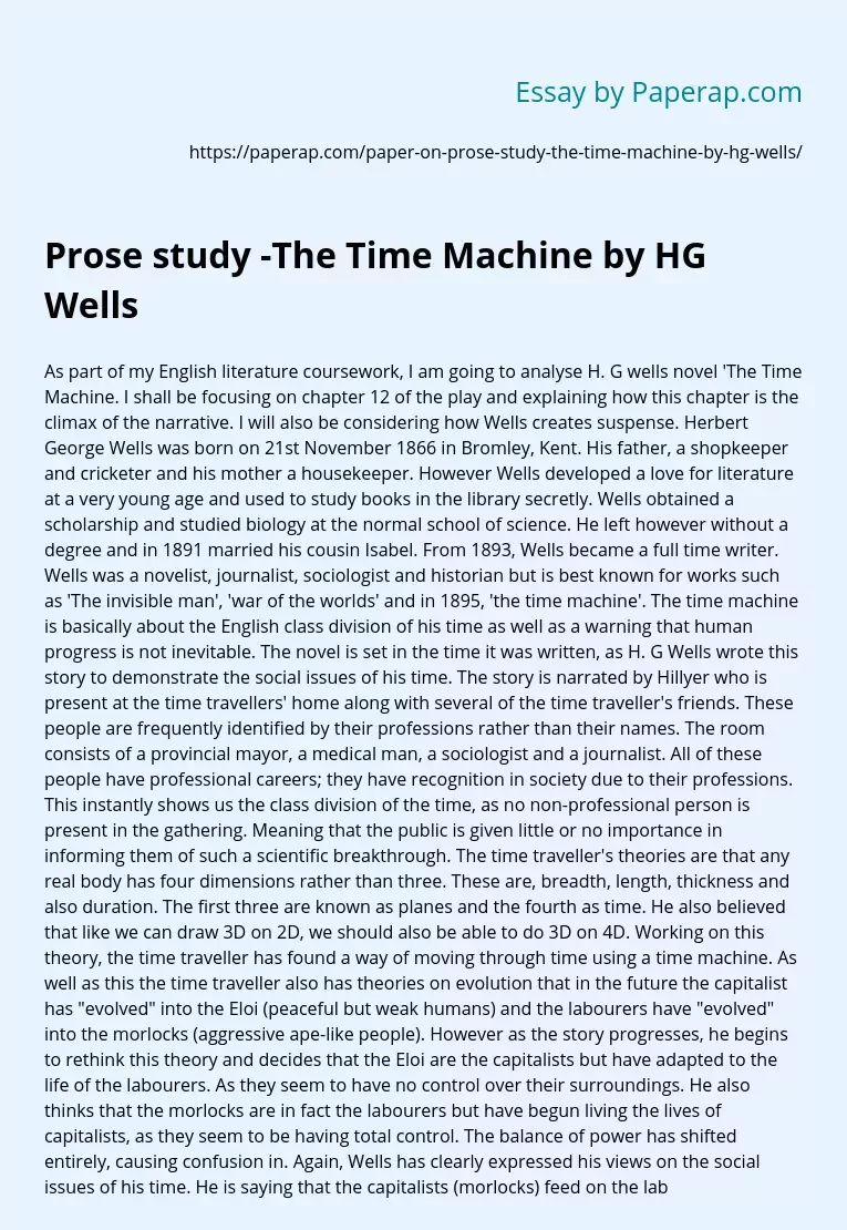 Prose study -The Time Machine by HG Wells