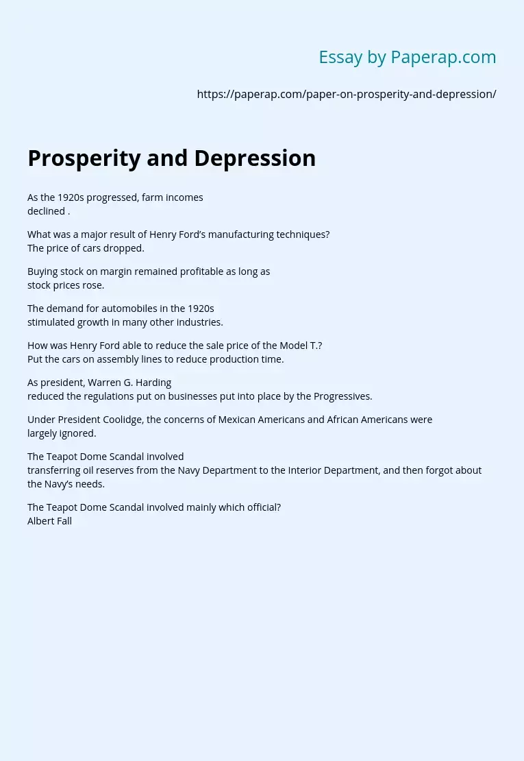 Prosperity and Depression