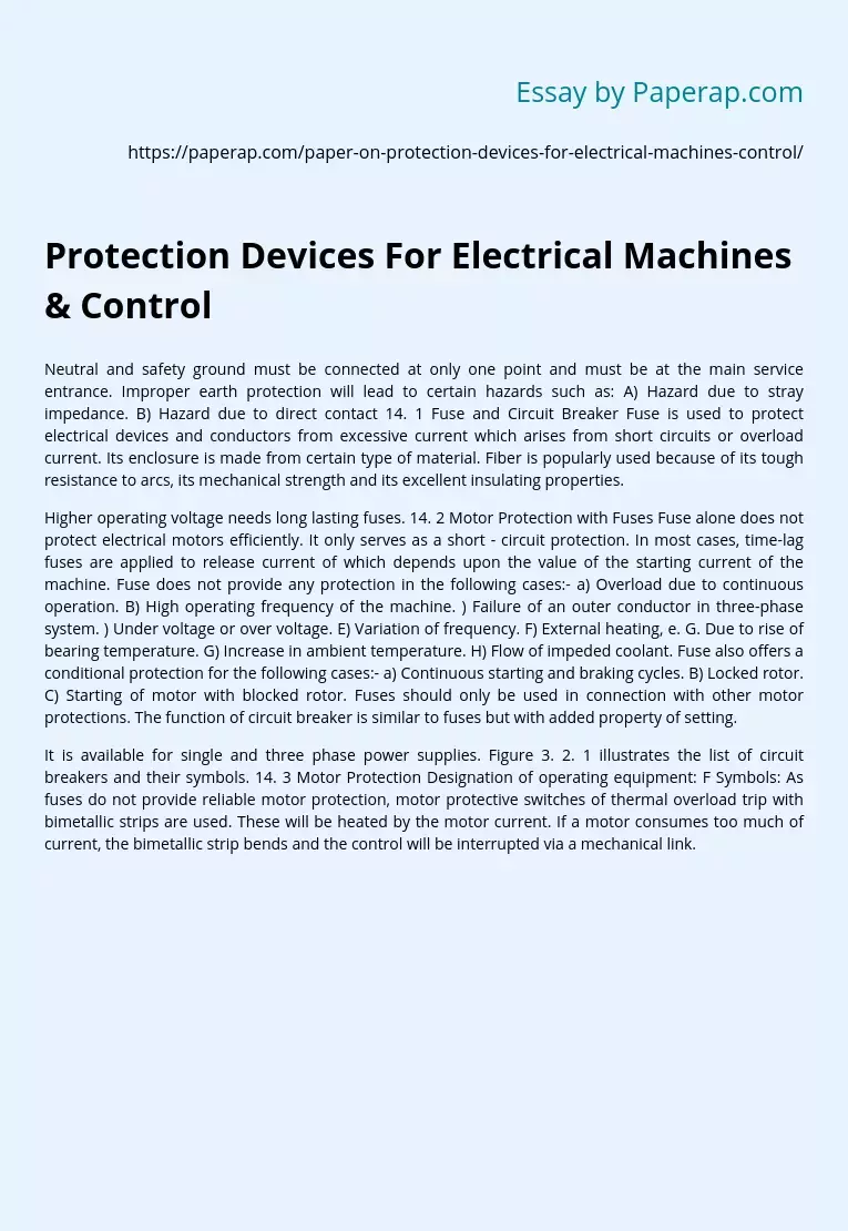 Protection Devices For Electrical Machines & Control