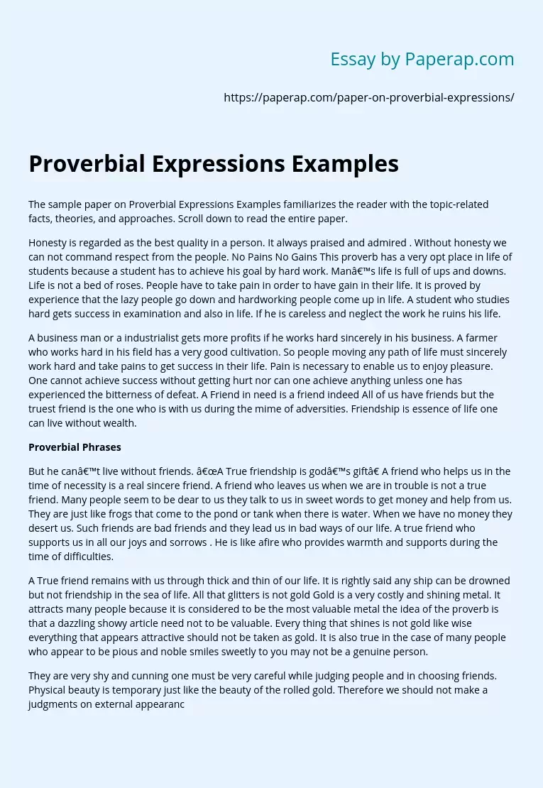 Proverbial Expressions Examples