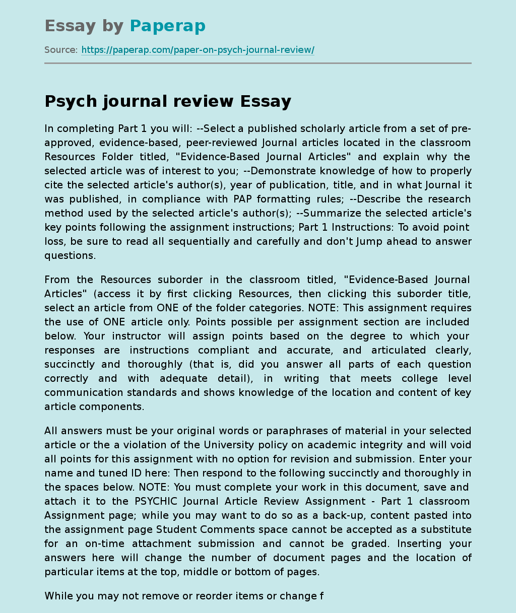Psych journal review