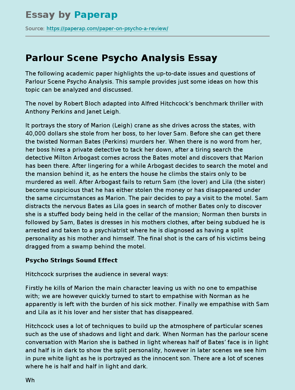 Parlour Scene Psycho Analysis